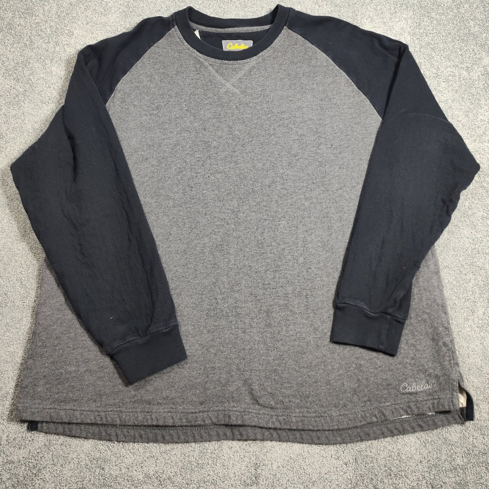Cabelas Mens Long Sleeve Raglan Sweatshirt Gray Black Size XL